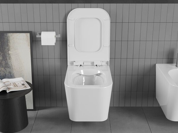 Mexen Teo WC mísa Rimless s pomalu padajícím tenkým sedátkem, duroplast, bílý lesk - 30850700