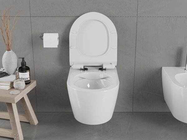 Mexen Carmen WC mísa Rimless s pomalu sklápějícím sedátkem slim, duroplast, bílý lesk - 30880100