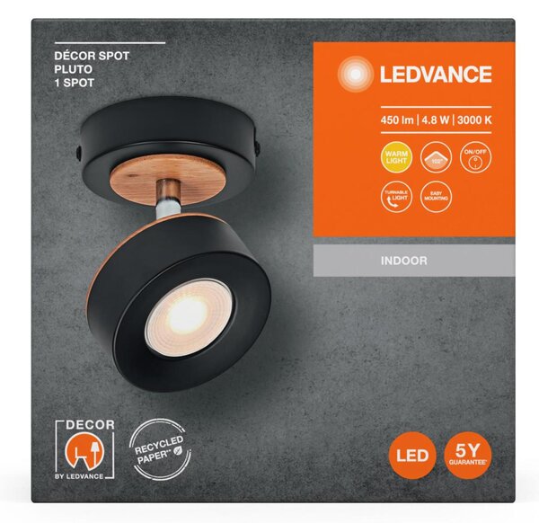 LEDVANCE LED nástěnné bodové svítidlo Pluto černé 1 spot 4058075833395