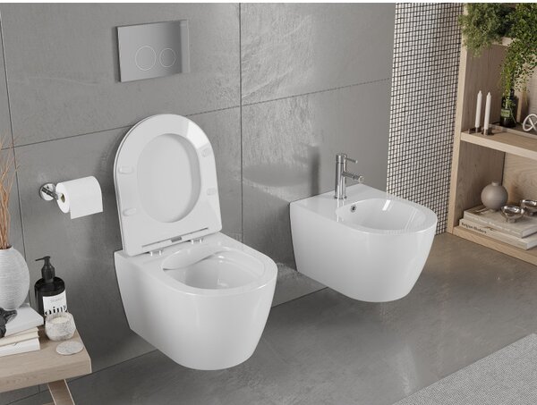 Mexen Carmen WC mísa Rimless s pomalu sklápějícím slim sedátkem, duroplast, bílý lesk - 30880300