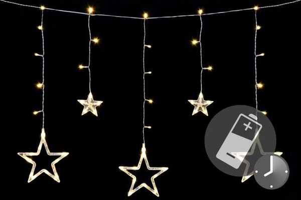 Vánoční LED řetěz, hvězdy, 0,6 m, 61 LED, teple bílé