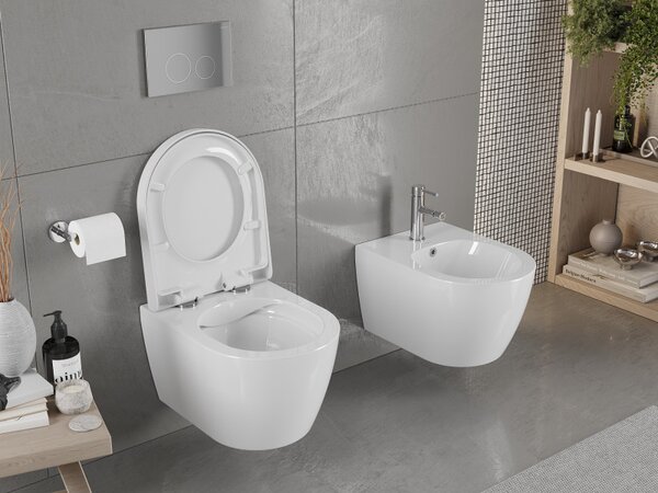 Mexen Carmen wc mísa Rimless s pomalu padajícím tvrdým sedátkem, duroplast, bílý lesk - 30880200