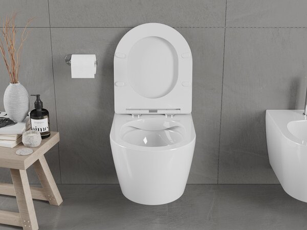 Mexen Carmen WC mísa Rimless s pomalu sklápějícím slim sedátkem, duroplast, bílý lesk - 30880300