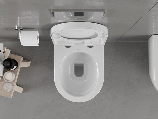 Mexen Carmen wc mísa Rimless s pomalu padajícím tvrdým sedátkem, duroplast, bílý lesk - 30880200