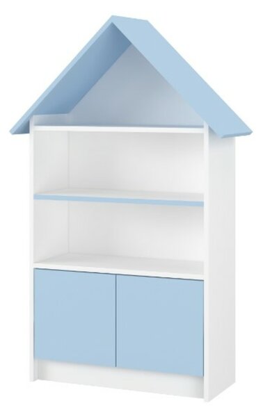Dřevěná knihovna/skříň na hračky Nellys Domeček, bílá/modrá - -