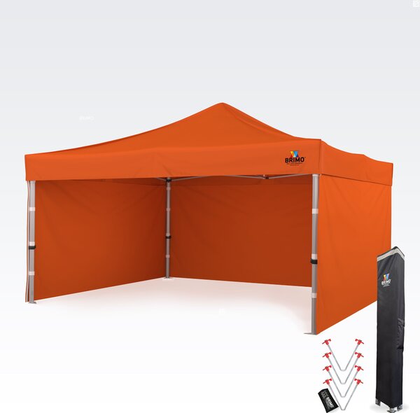 BRIMO Hliníkový Nůžkový stan 4x4 m ALU PREMIUM – 3 stěny, HEX 45 mm - s 3 stěnami - Oranžová P. Alu