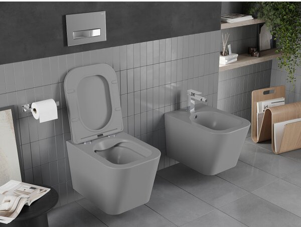 Mexen Teo wc mísa Rimless s pomalu klesající deskou slim, duroplast, světle šedá matná - 30854061