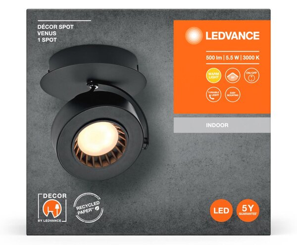 LEDVANCE LED nástěnné bodové svítidlo Venus černé 1 spot 4058075833630