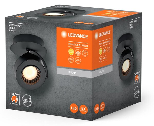 LEDVANCE LED nástěnné bodové svítidlo Venus černé 1 spot 4058075833630
