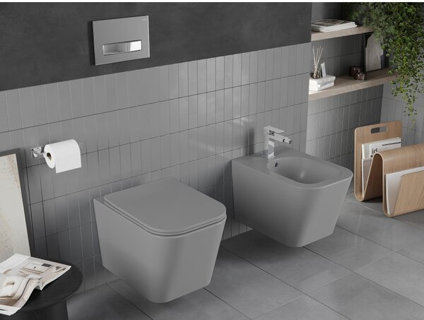 Mexen Teo wc mísa Rimless s pomalu klesající deskou slim, duroplast, světle šedá matná - 30854061