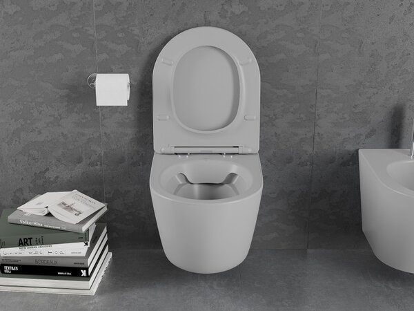 Mexen Lena wc mísa Rimless se sedátkem s tichým zavíráním slim, duroplast, světle šedá mat - 30224061