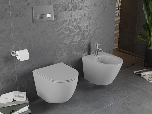 Mexen Lena wc mísa Rimless se sedátkem s tichým zavíráním slim, duroplast, světle šedá mat - 30224061