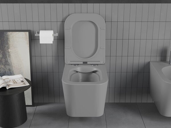Mexen Teo wc mísa Rimless s pomalu klesající deskou slim, duroplast, světle šedá matná - 30854061