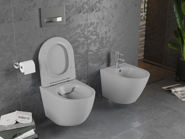Mexen Lena wc mísa Rimless se sedátkem s tichým zavíráním slim, duroplast, světle šedá mat - 30224061