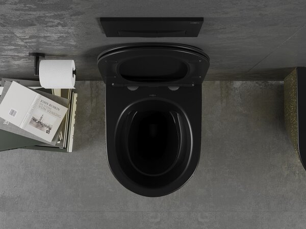 Mexen Lena, závěsná toaletní mísa 480x360x355 mm s pomalu padajícím sedátkem, černá matná - zlatý vzor, 30224078