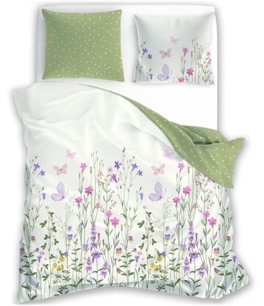 Bavlněné ložní povlečení Summer Dream s lučním kvítím a motýlky - 100% bavlna - 70 x 90 cm + 140 x 200 cm