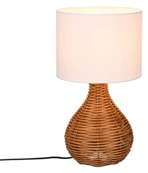 Stolní lampa Sprout, ratan a textil, bílá/přírodní
