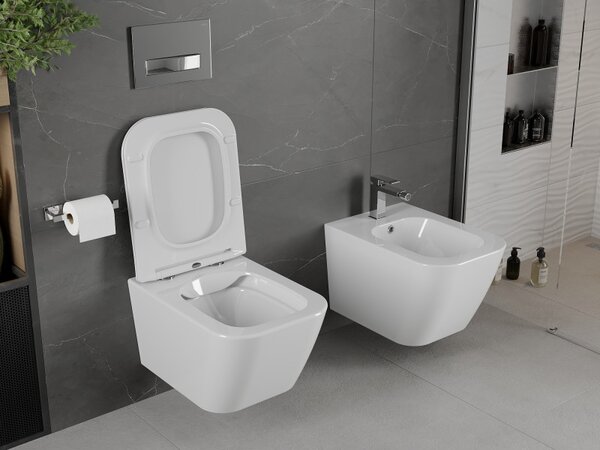 Mexen Madox, Rimless závěsná wc mísa 515x365x350 mm s pomalu padajícím sedátkem SLIM z duroplastu, bílá, 30154000