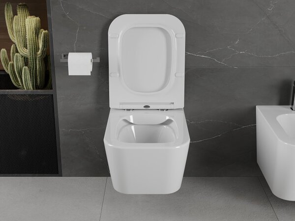 Mexen Madox, Rimless závěsná wc mísa 515x365x350 mm s pomalu padajícím sedátkem SLIM z duroplastu, bílá, 30154000