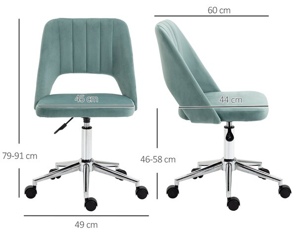 Židle Vinsetto, výškově nastavitelná kancelářská židle bez opěrek, otočná kancelářská židle s sametovým vzhledem, ergonomická make-up židle do ložnice