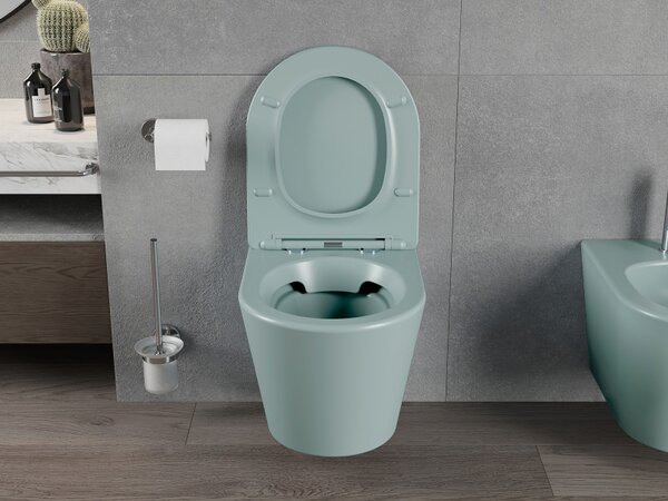 Mexen Rico, závěsné WC Rimless s WC deskou slim, duroplast, zelená matná, 30724048