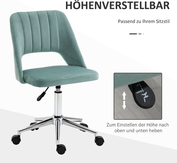 Židle Vinsetto, výškově nastavitelná kancelářská židle bez opěrek, otočná kancelářská židle s sametovým vzhledem, ergonomická make-up židle do ložnice