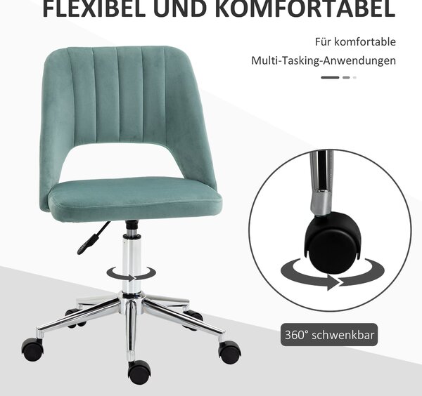 Židle Vinsetto, výškově nastavitelná kancelářská židle bez opěrek, otočná kancelářská židle s sametovým vzhledem, ergonomická make-up židle do ložnice