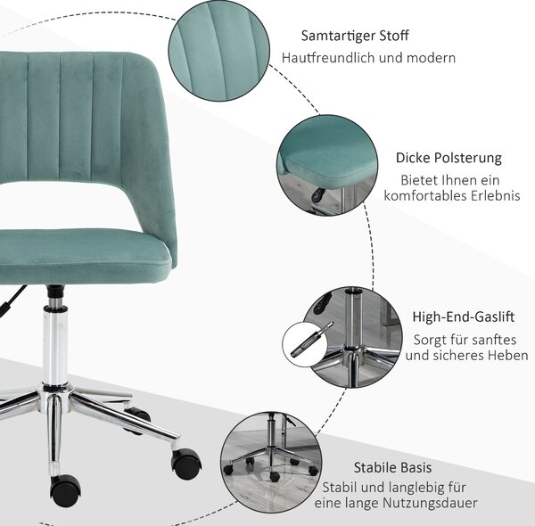 Židle Vinsetto, výškově nastavitelná kancelářská židle bez opěrek, otočná kancelářská židle s sametovým vzhledem, ergonomická make-up židle do ložnice
