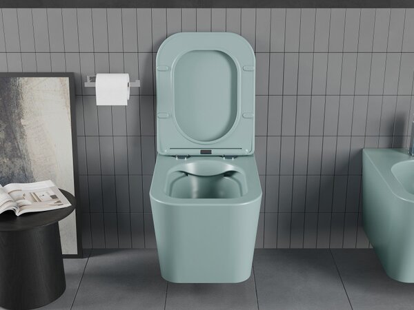 Mexen Teo, závěsné WC Rimless s WC deskou slim, duroplast, zelená matná, 30854048