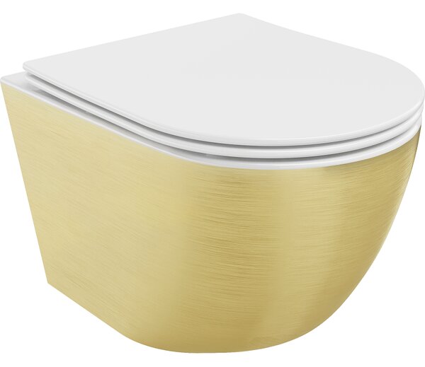 Mexen Lena WC mísa Rimless s pomalu padající deskou slim, duroplast, bílá/Zlatágeometrický vzor