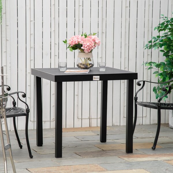 Zahradní stůl Outsunny pro 4 osoby – hliníkový stůl na venkovní použití, snadno se udržuje, plastový, černý, 78 x 78 x 74 cm | Aosom