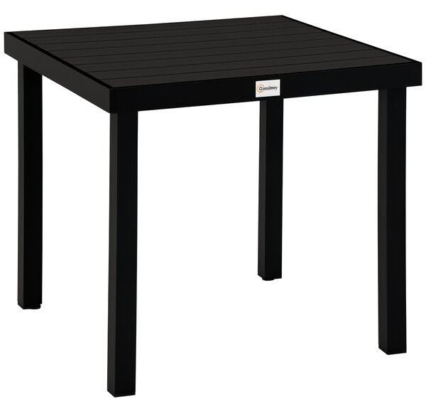 Zahradní stůl Outsunny pro 4 osoby – hliníkový stůl na venkovní použití, snadno se udržuje, plastový, černý, 78 x 78 x 74 cm | Aosom