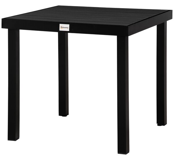 Zahradní stůl Outsunny pro 4 osoby – hliníkový stůl na venkovní použití, snadno se udržuje, plastový, černý, 78 x 78 x 74 cm | Aosom