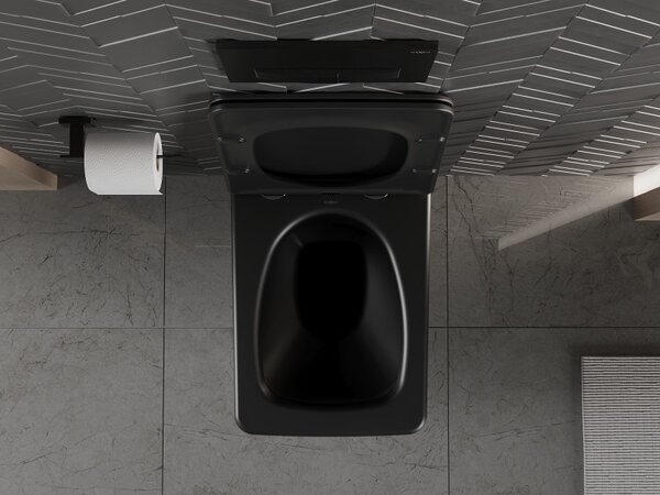 Mexen Vera, závěsné WC Rimless 51 x 36 cm s pomalu padajícím sedátkem z duroplastu, černá matná, 30164070