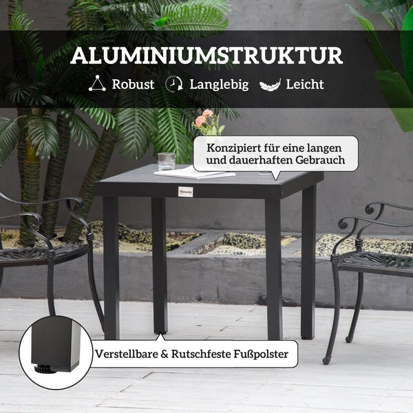 Zahradní stůl Outsunny pro 4 osoby – hliníkový stůl na venkovní použití, snadno se udržuje, plastový, černý, 78 x 78 x 74 cm | Aosom