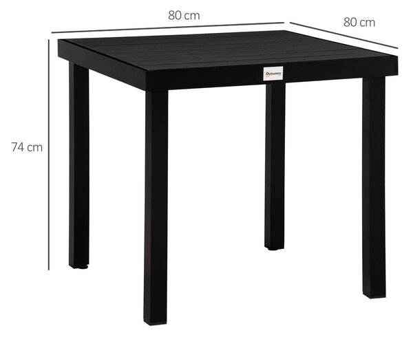Zahradní stůl Outsunny pro 4 osoby – hliníkový stůl na venkovní použití, snadno se udržuje, plastový, černý, 78 x 78 x 74 cm | Aosom