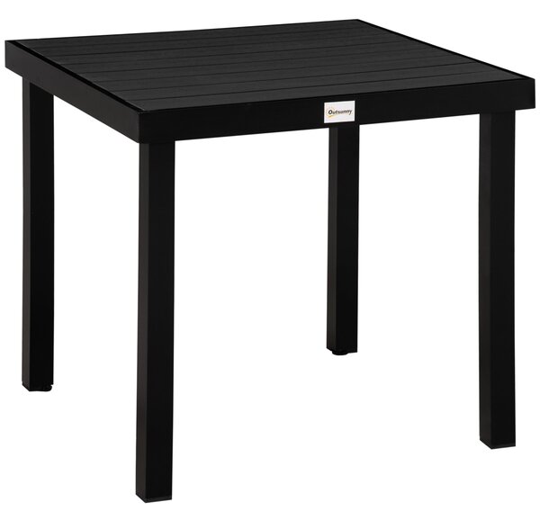Zahradní stůl Outsunny pro 4 osoby – hliníkový stůl na venkovní použití, snadno se udržuje, plastový, černý, 78 x 78 x 74 cm | Aosom