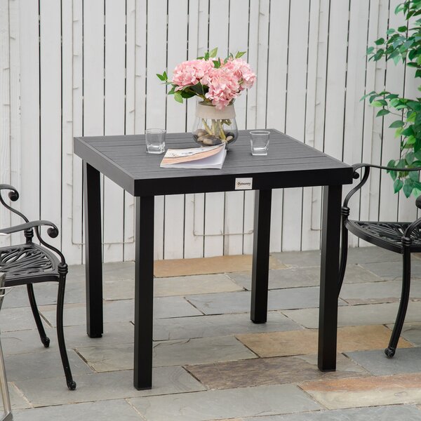 Zahradní stůl Outsunny pro 4 osoby – hliníkový stůl na venkovní použití, snadno se udržuje, plastový, černý, 78 x 78 x 74 cm | Aosom