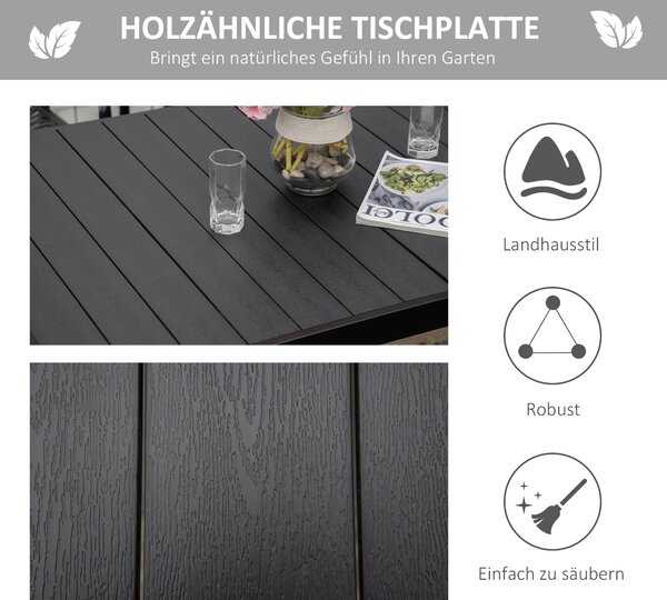 Zahradní stůl Outsunny pro 6 osob - Hliníkový stůl na venkovní stolování, snadno čistitelný plast, černý, 140 x 90 x 74 cm | Aosom