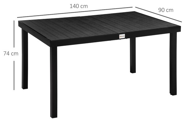 Zahradní stůl Outsunny pro 6 osob - Hliníkový stůl na venkovní stolování, snadno čistitelný plast, černý, 140 x 90 x 74 cm | Aosom
