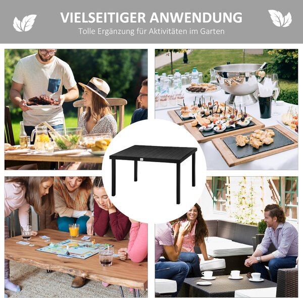 Zahradní stůl Outsunny pro 6 osob - Hliníkový stůl na venkovní stolování, snadno čistitelný plast, černý, 140 x 90 x 74 cm | Aosom