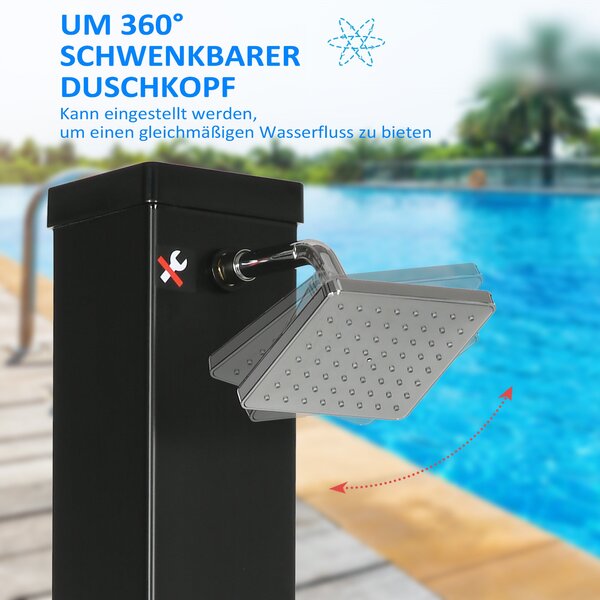 Outsunny Solární Sprcha 40 Litrová Zahradní Sprcha s Vodovodním Kohoutkem a Sprchovou Hlavicí, až 60°C, Venku bez Napájení, Sprcha k Bazénu, K Camping