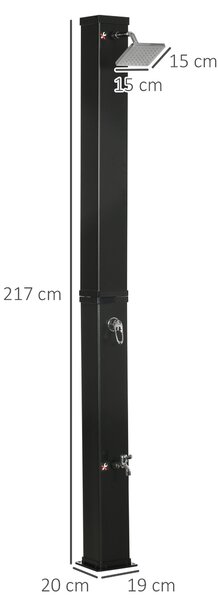 Outsunny Solární Sprcha 40 Litrová Zahradní Sprcha s Vodovodním Kohoutkem a Sprchovou Hlavicí, až 60°C, Venku bez Napájení, Sprcha k Bazénu, K Camping