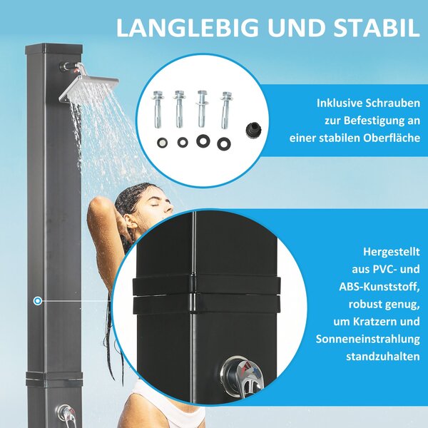 Outsunny Solární Sprcha 40 Litrová Zahradní Sprcha s Vodovodním Kohoutkem a Sprchovou Hlavicí, až 60°C, Venku bez Napájení, Sprcha k Bazénu, K Camping