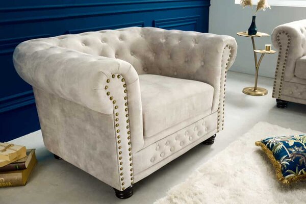 Designové křeslo Chesterfield šampaňský samet
