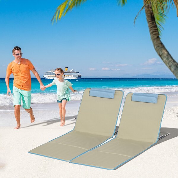 Outsunny 2 Pack Skládací Sluneční Lehátka s Nastavitelným Opěradlem a Polštářkem, S Taškou pro Přenášení, Lehké Přenosné Plážové Matrace, 124 x 53 cm