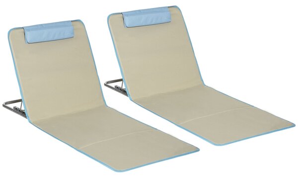 Outsunny 2 Pack Skládací Sluneční Lehátka s Nastavitelným Opěradlem a Polštářkem, S Taškou pro Přenášení, Lehké Přenosné Plážové Matrace, 124 x 53 cm