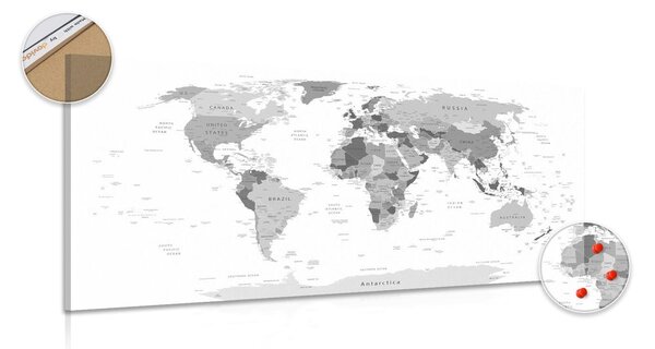 Obraz na korku černobílá mapa s názvy