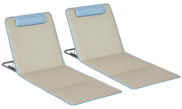 Outsunny 2 Pack Skládací Sluneční Lehátka s Nastavitelným Opěradlem a Polštářkem, S Taškou pro Přenášení, Lehké Přenosné Plážové Matrace, 124 x 53 cm