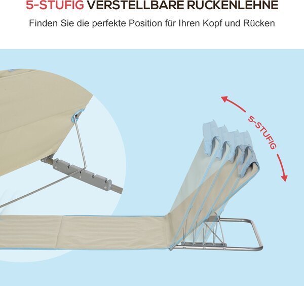 Outsunny 2 Pack Skládací Sluneční Lehátka s Nastavitelným Opěradlem a Polštářkem, S Taškou pro Přenášení, Lehké Přenosné Plážové Matrace, 124 x 53 cm